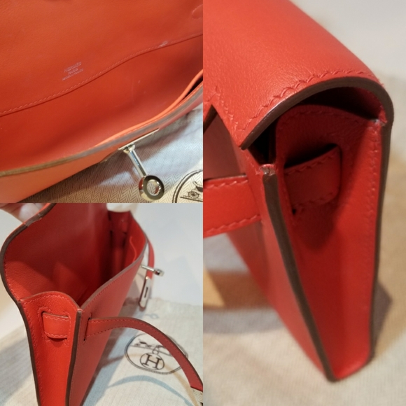 100% Authentic RED Hermes Kelly Cut Clutch Bag - Picture 16 of 16